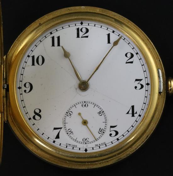 A George V 18ct. gold keyless half hunter pocket watch,